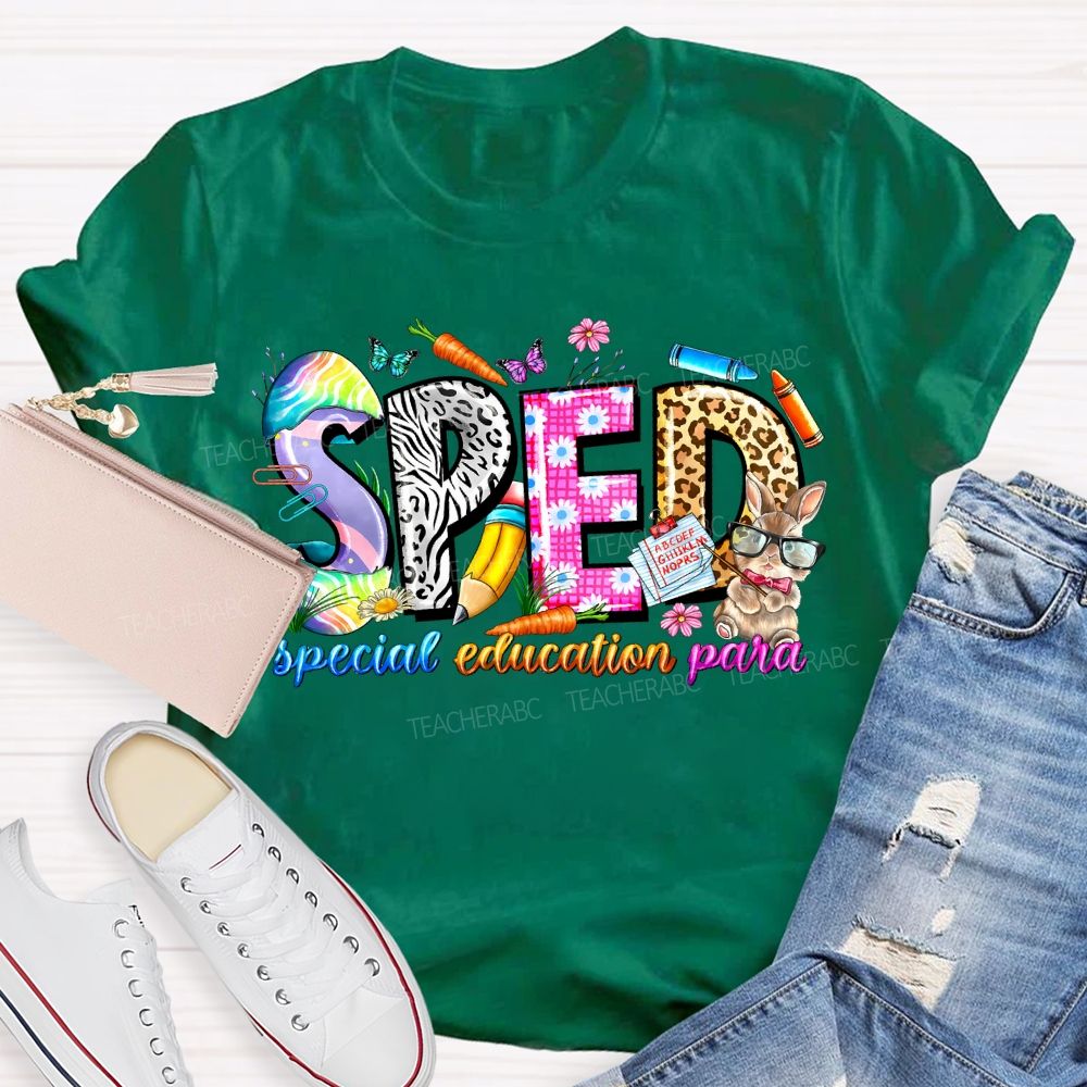 Special Education Para Floral And Leopard Print Fonts Teacher T-shirt