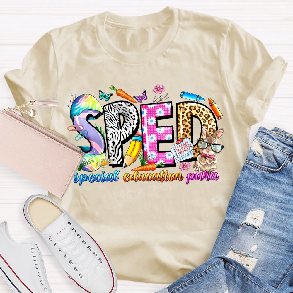 Special Education Para Floral And Leopard Print Fonts Teacher T-shirt