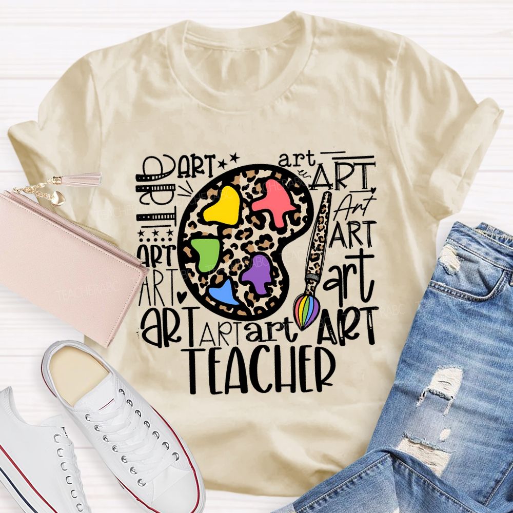 Art And Dyeing Plates Of Various Fonts Teacher T-shirt