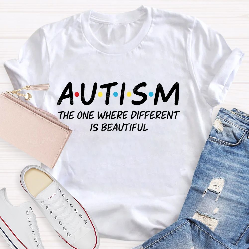 Autism The One Where Different Is Beautiful Colorful Polka Dots Teacher T-shirt