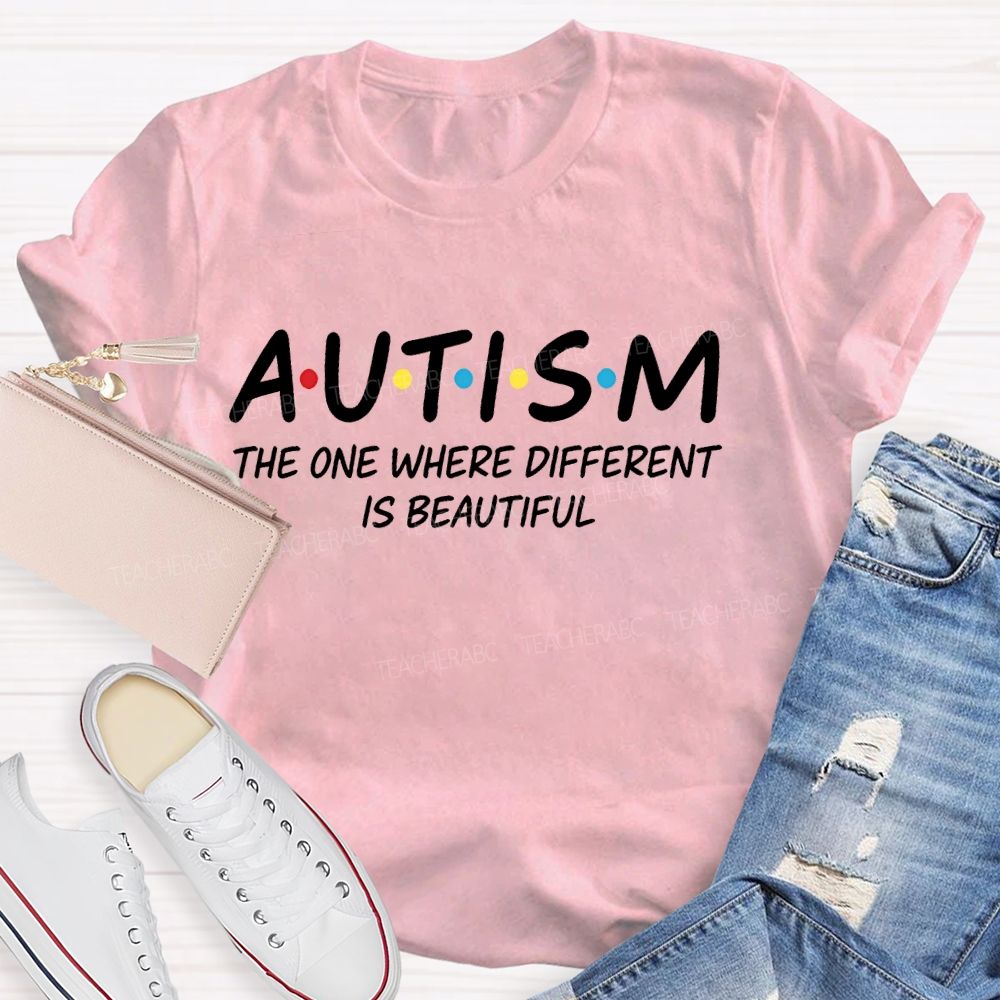 Autism The One Where Different Is Beautiful Colorful Polka Dots Teacher T-shirt