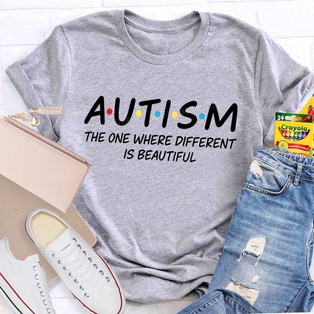 Autism The One Where Different Is Beautiful Colorful Polka Dots Teacher T-shirt