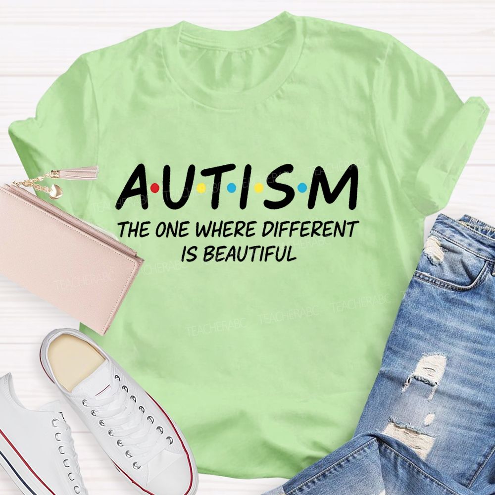 Autism The One Where Different Is Beautiful Colorful Polka Dots Teacher T-shirt