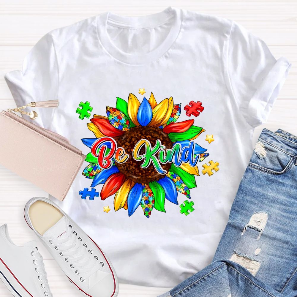 Be Kind Sunflower Puzzle Teacher T-shirt
