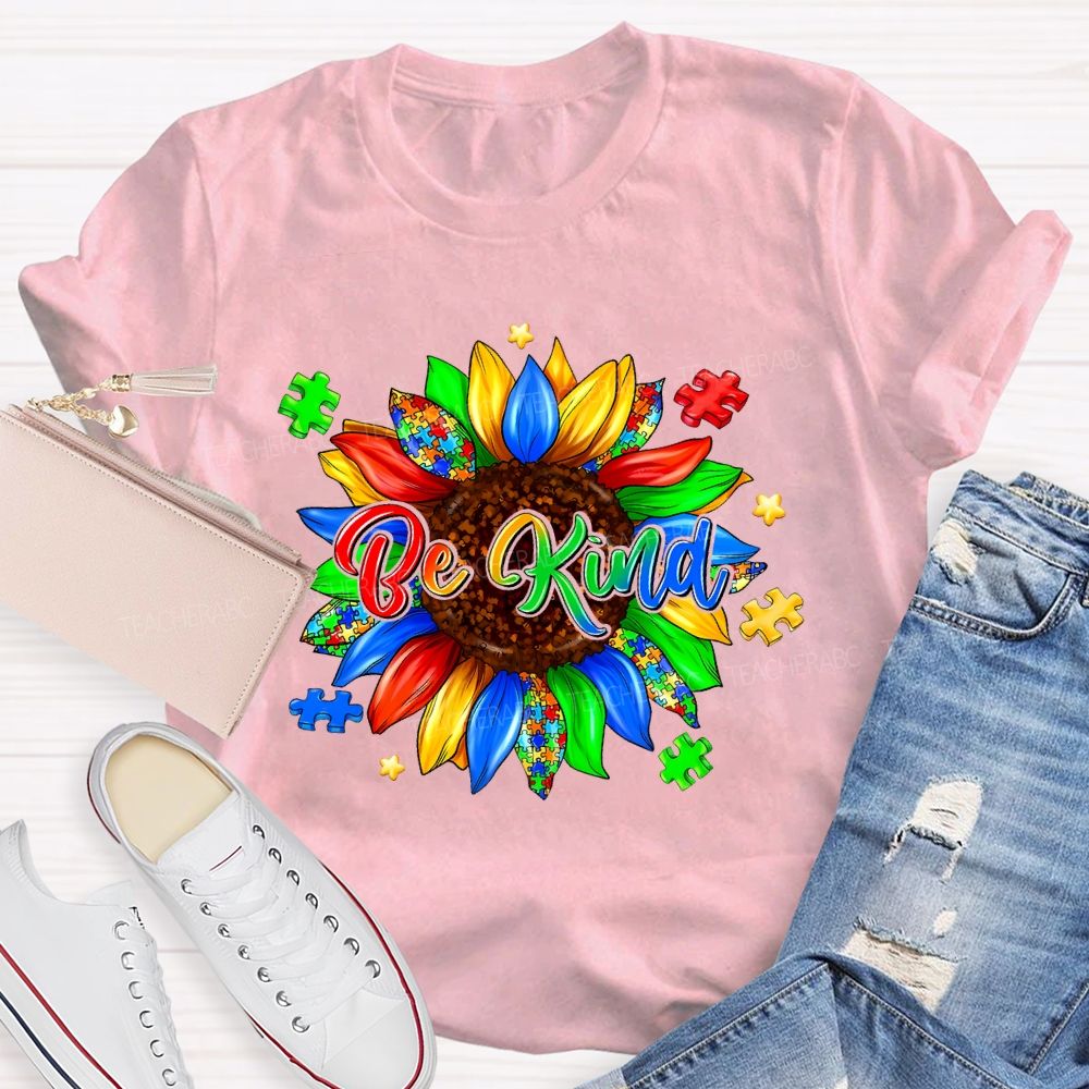 Be Kind Sunflower Puzzle Teacher T-shirt