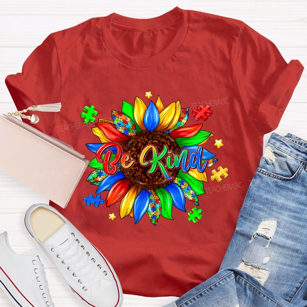 Be Kind Sunflower Puzzle Teacher T-shirt