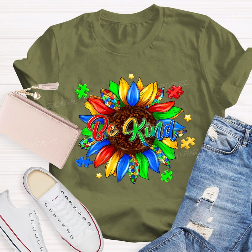 Be Kind Sunflower Puzzle Teacher T-shirt