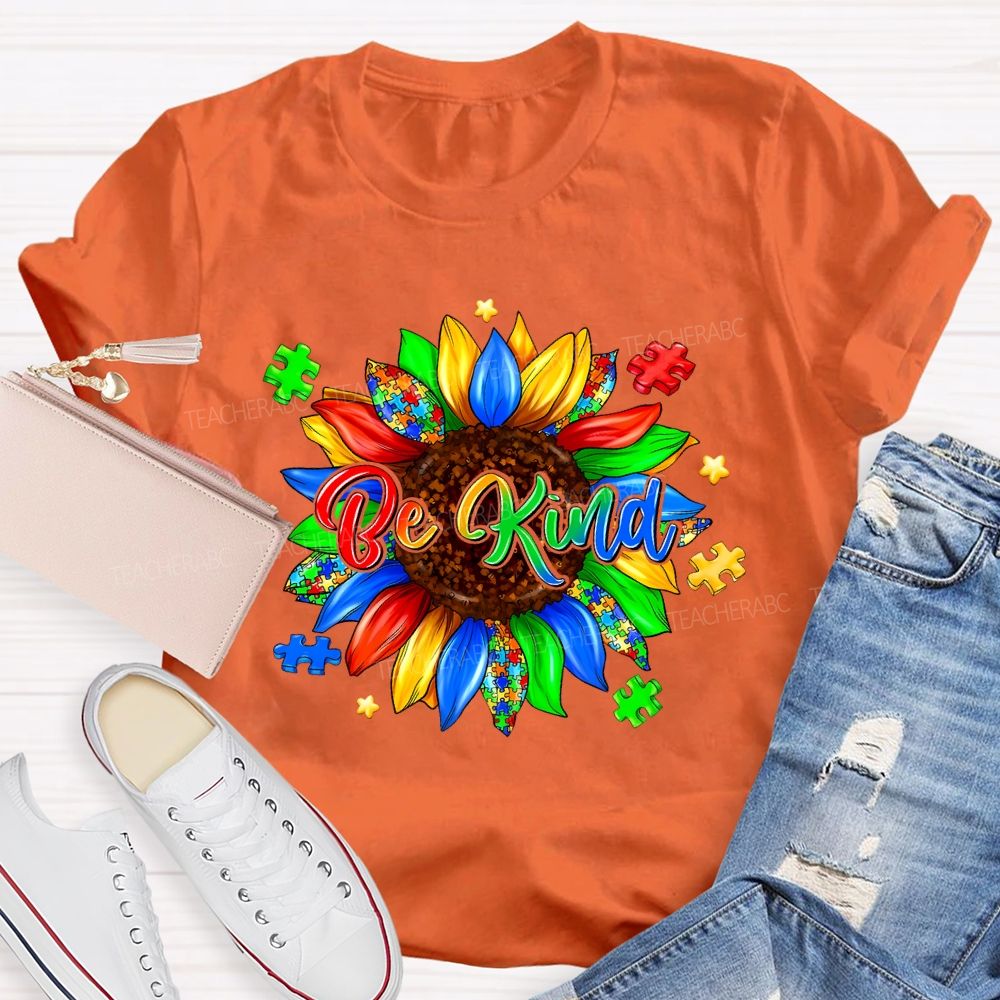 Be Kind Sunflower Puzzle Teacher T-shirt