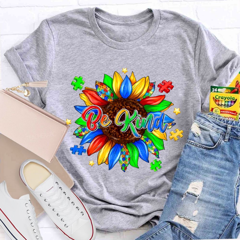 Be Kind Sunflower Puzzle Teacher T-shirt
