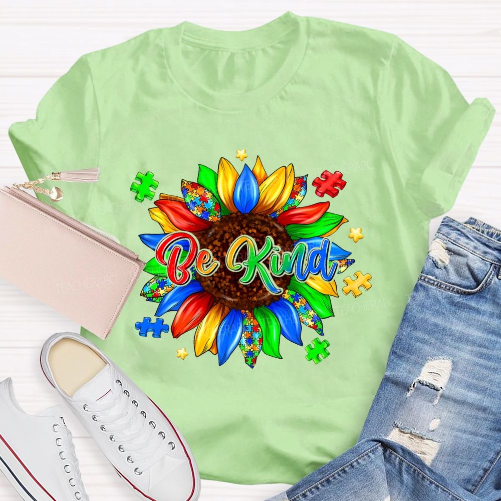 Be Kind Sunflower Puzzle Teacher T-shirt