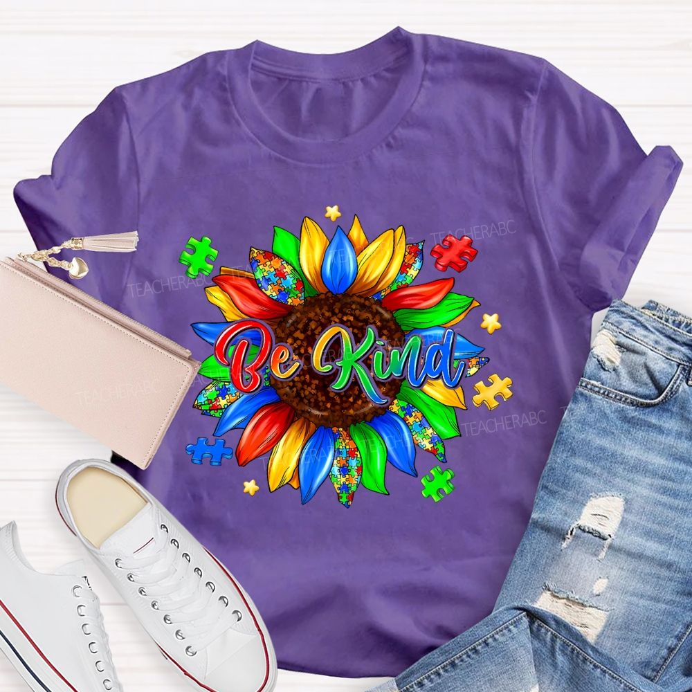 Be Kind Sunflower Puzzle Teacher T-shirt
