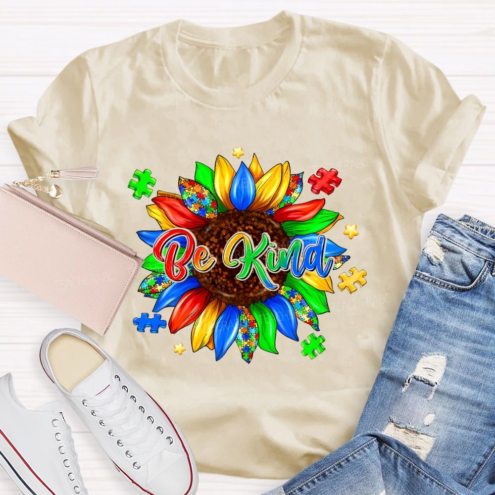 Be Kind Sunflower Puzzle Teacher T-shirt