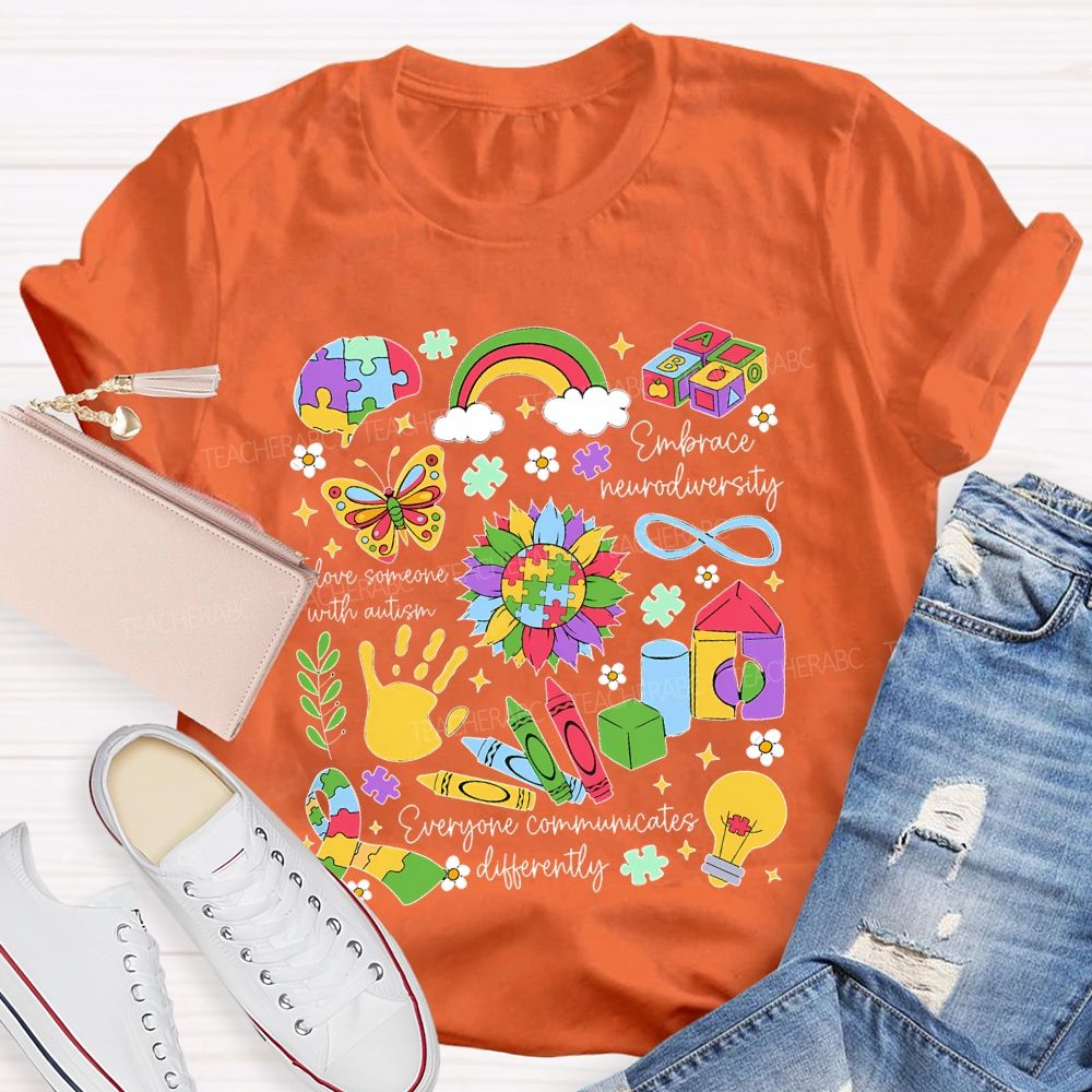 I Love Someone With Autism   Embrace Neurodiversity  Teacher T-shirt
