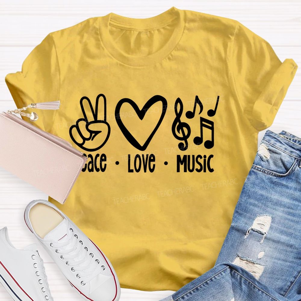 Peace Love Music Pattern  Teacher T-shirt