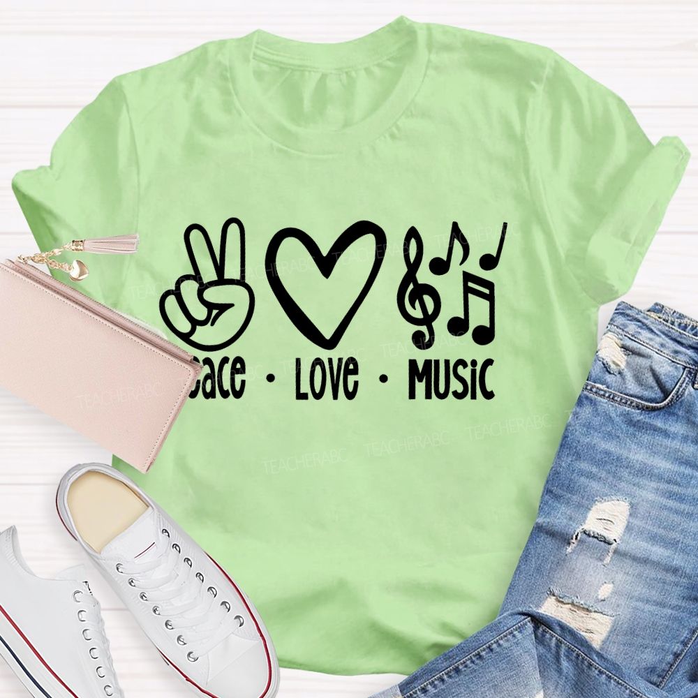 Peace Love Music Pattern  Teacher T-shirt