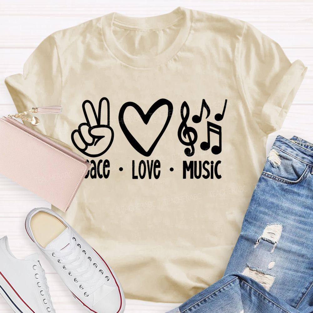 Peace Love Music Pattern  Teacher T-shirt
