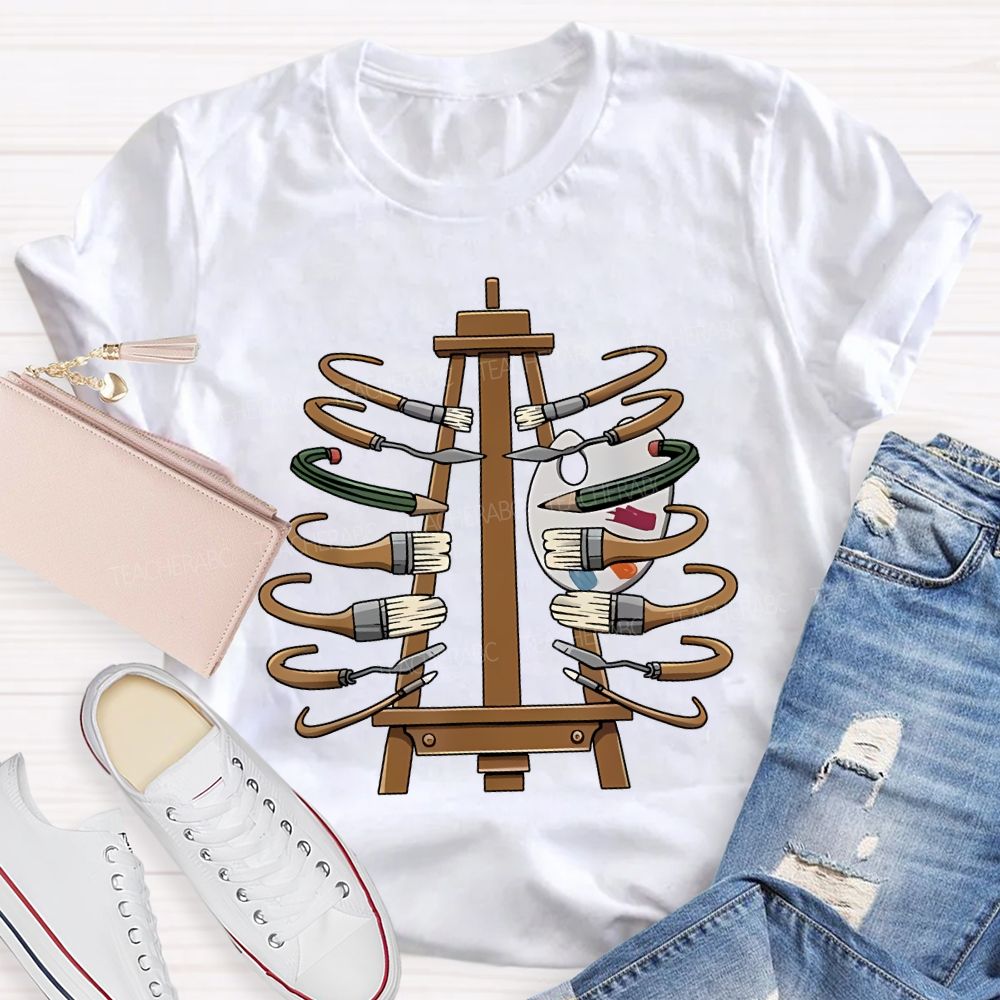 Coloring Palettes And Various Paintbrushes Art Teacher T-shirt