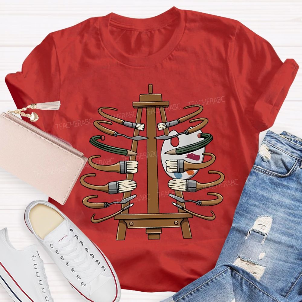 Coloring Palettes And Various Paintbrushes Art Teacher T-shirt