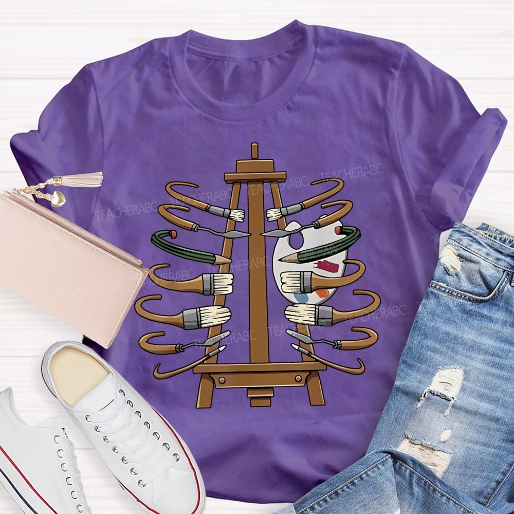 Coloring Palettes And Various Paintbrushes Art Teacher T-shirt