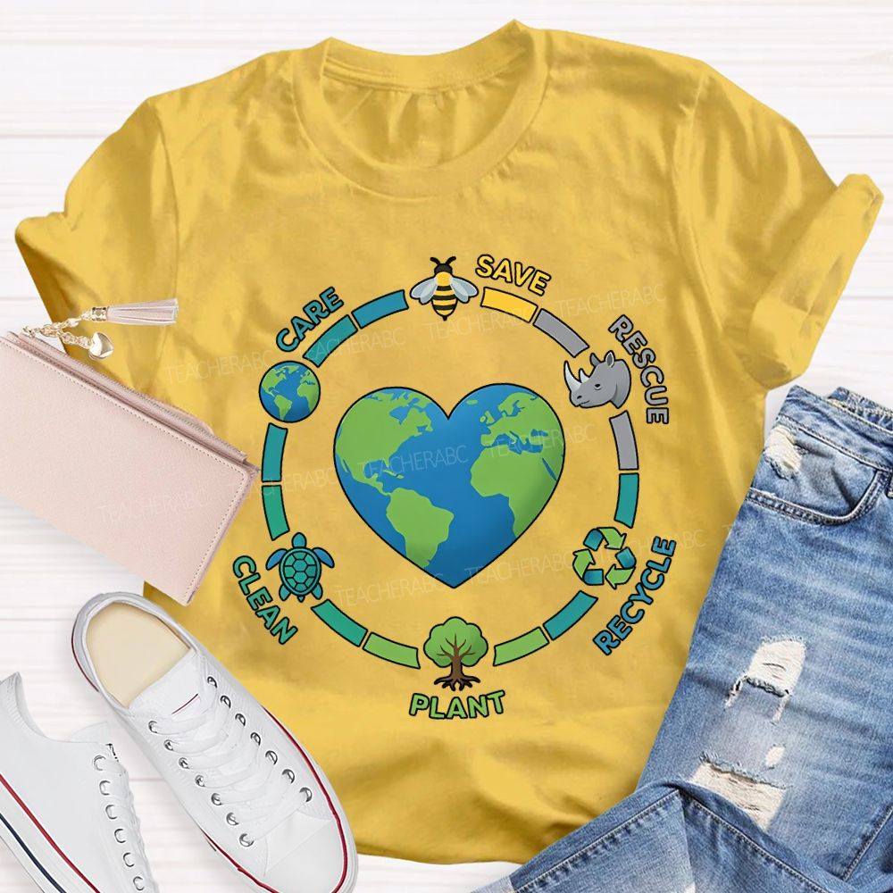 Care Save Rescue Recycle Plant Clean Teacher T-shirt