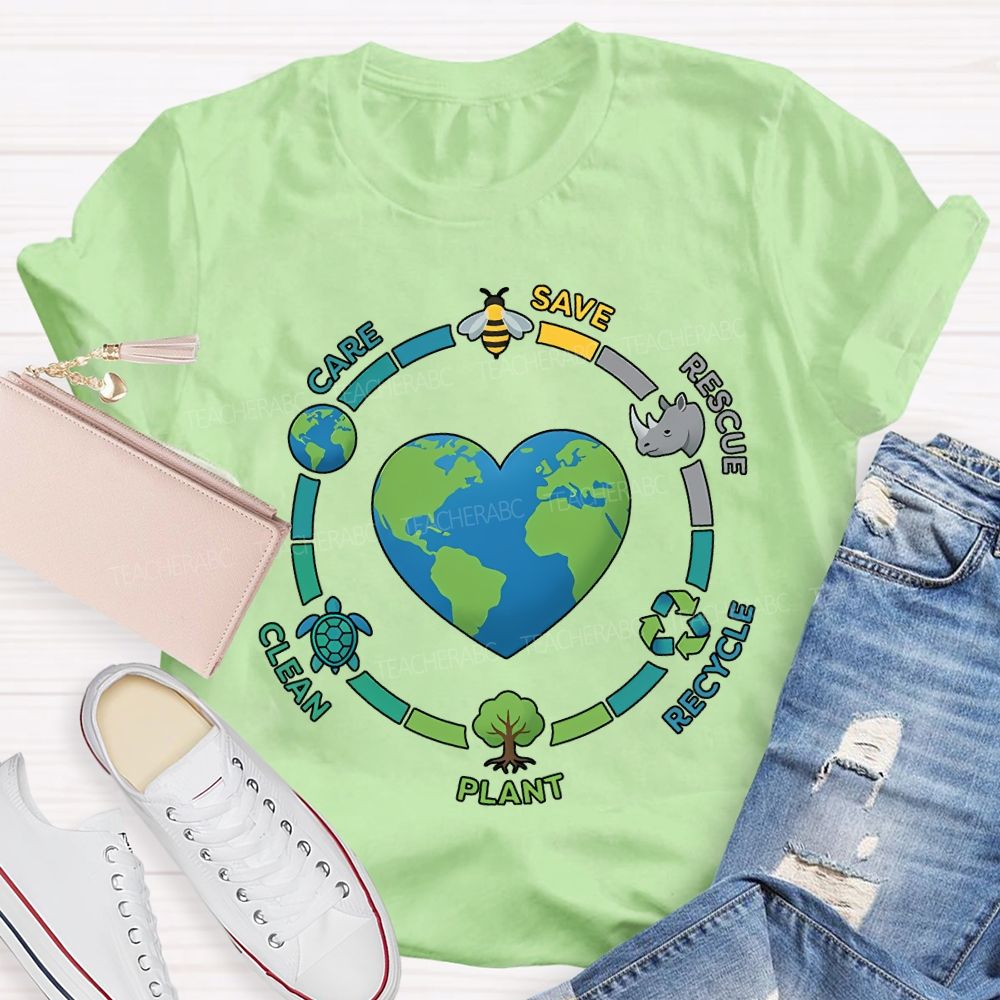 Care Save Rescue Recycle Plant Clean Teacher T-shirt
