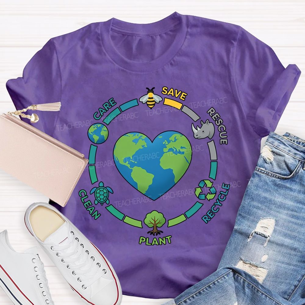 Care Save Rescue Recycle Plant Clean Teacher T-shirt