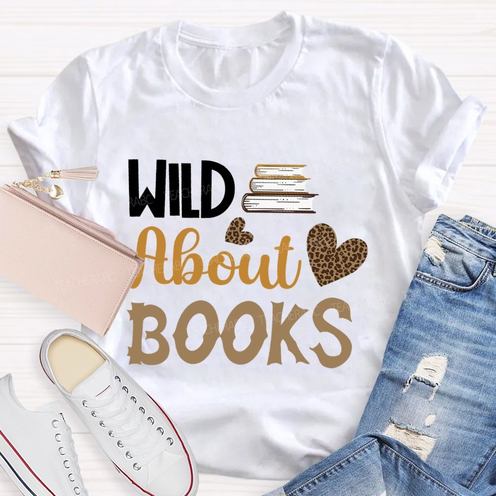 Wild About Books Leopard Print Heart  Teacher T-shirt