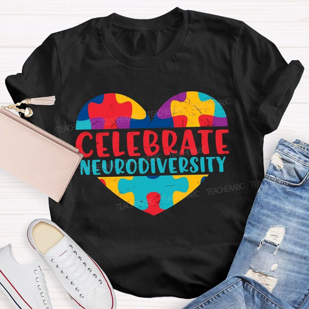 Celebrate Neurodiversity Colored Heart Autism Teacher T-shirt