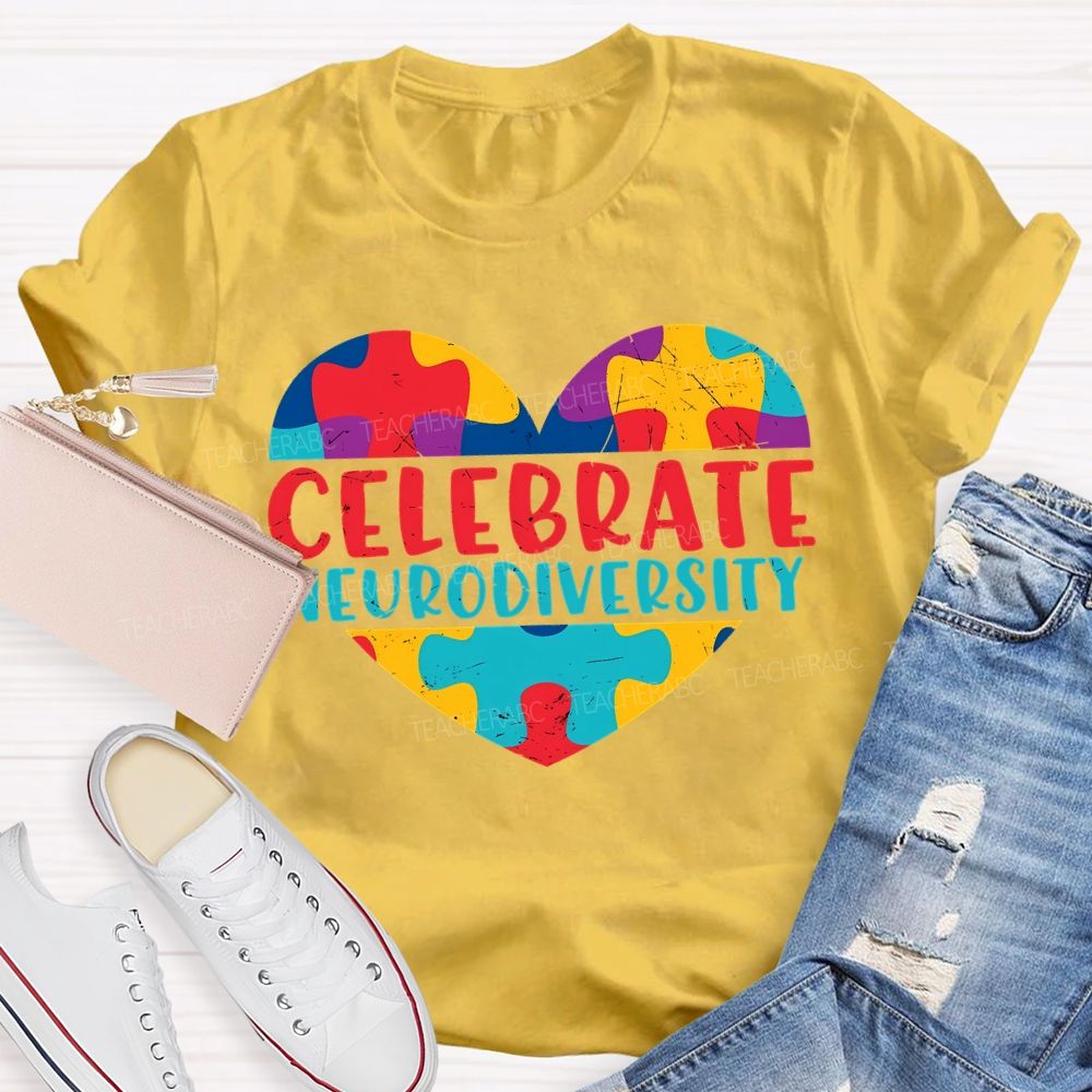 Celebrate Neurodiversity Colored Heart Autism Teacher T-shirt