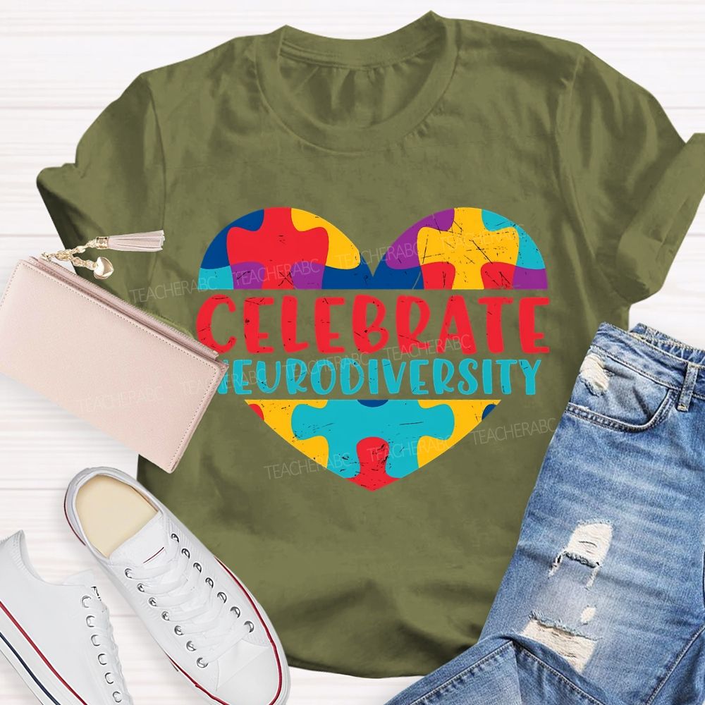 Celebrate Neurodiversity Colored Heart Autism Teacher T-shirt