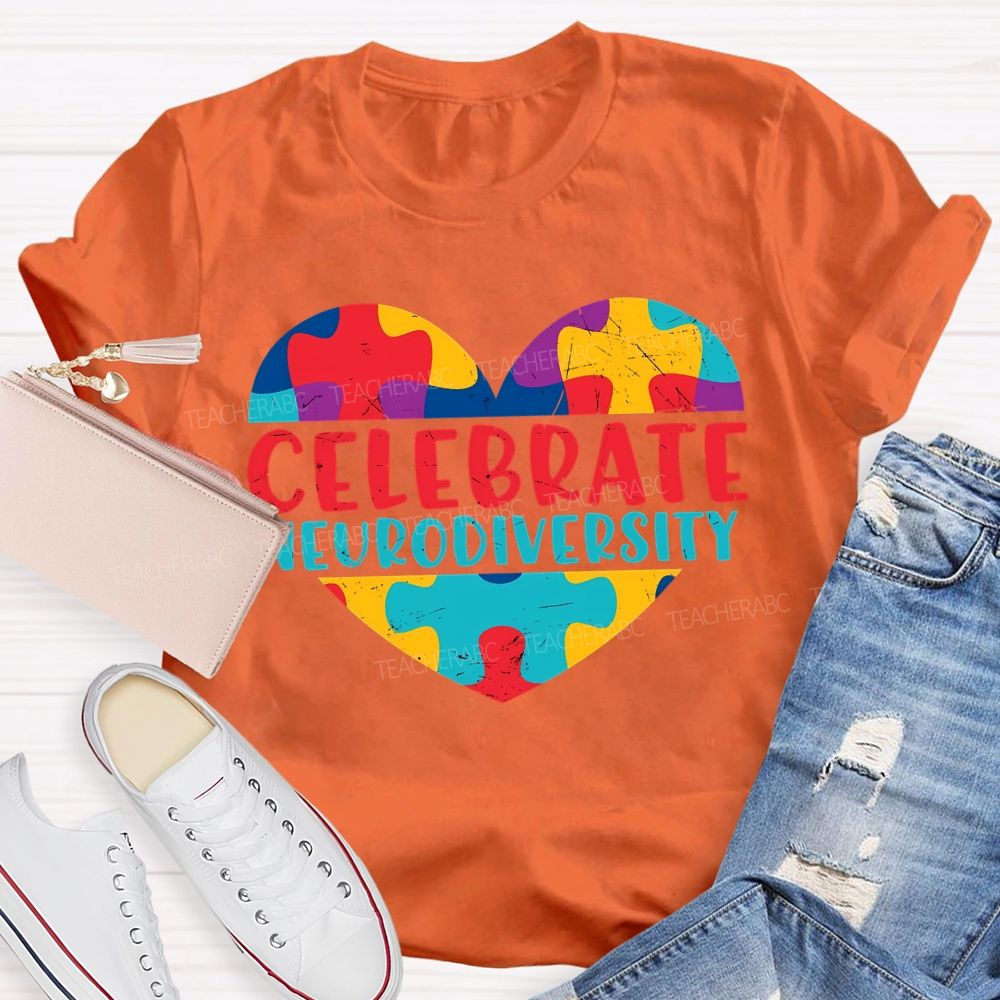 Celebrate Neurodiversity Colored Heart Autism Teacher T-shirt