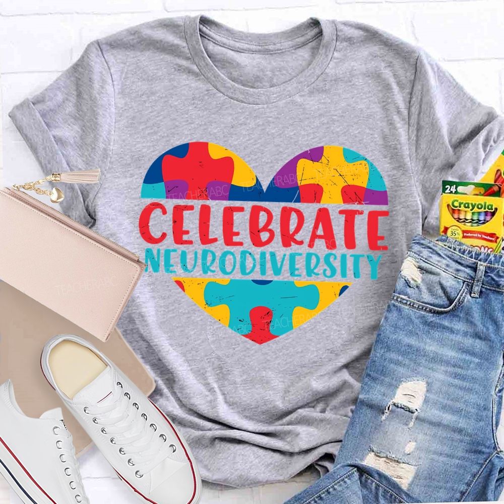 Celebrate Neurodiversity Colored Heart Autism Teacher T-shirt