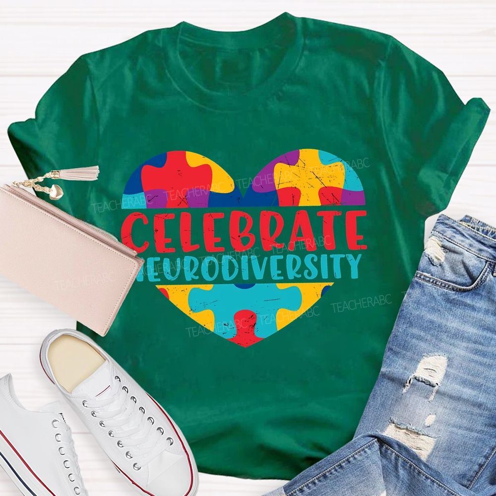 Celebrate Neurodiversity Colored Heart Autism Teacher T-shirt