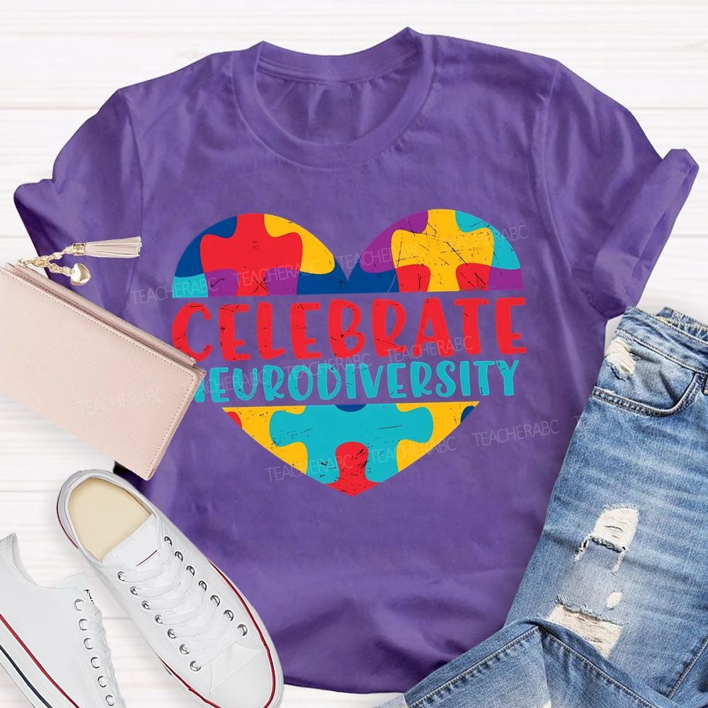 Celebrate Neurodiversity Colored Heart Autism Teacher T-shirt