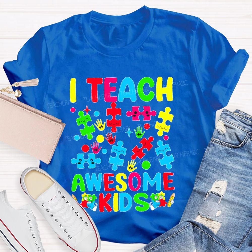 I Teach Awesome Kids Colorful Puzzles Teacher T-shirt
