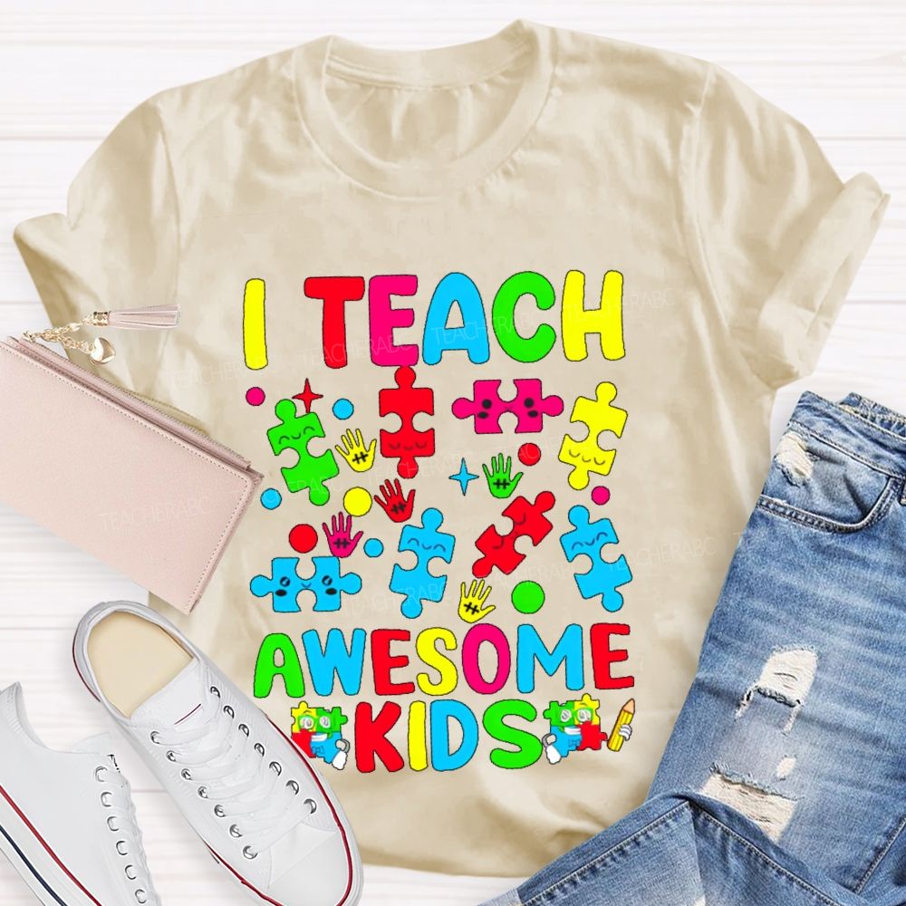 I Teach Awesome Kids Colorful Puzzles Teacher T-shirt