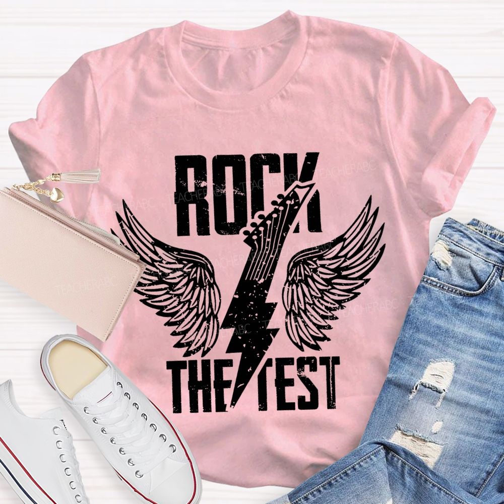 Rock The Test Wings And Lightning Print Teacher T-shirt