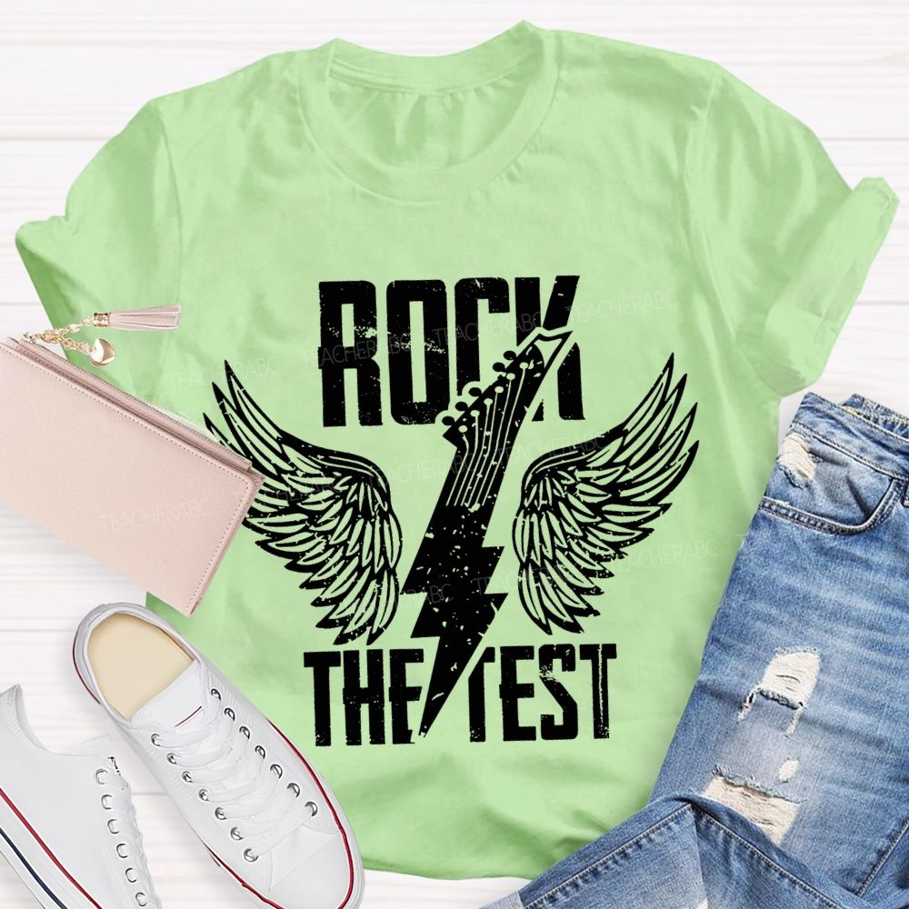Rock The Test Wings And Lightning Print Teacher T-shirt