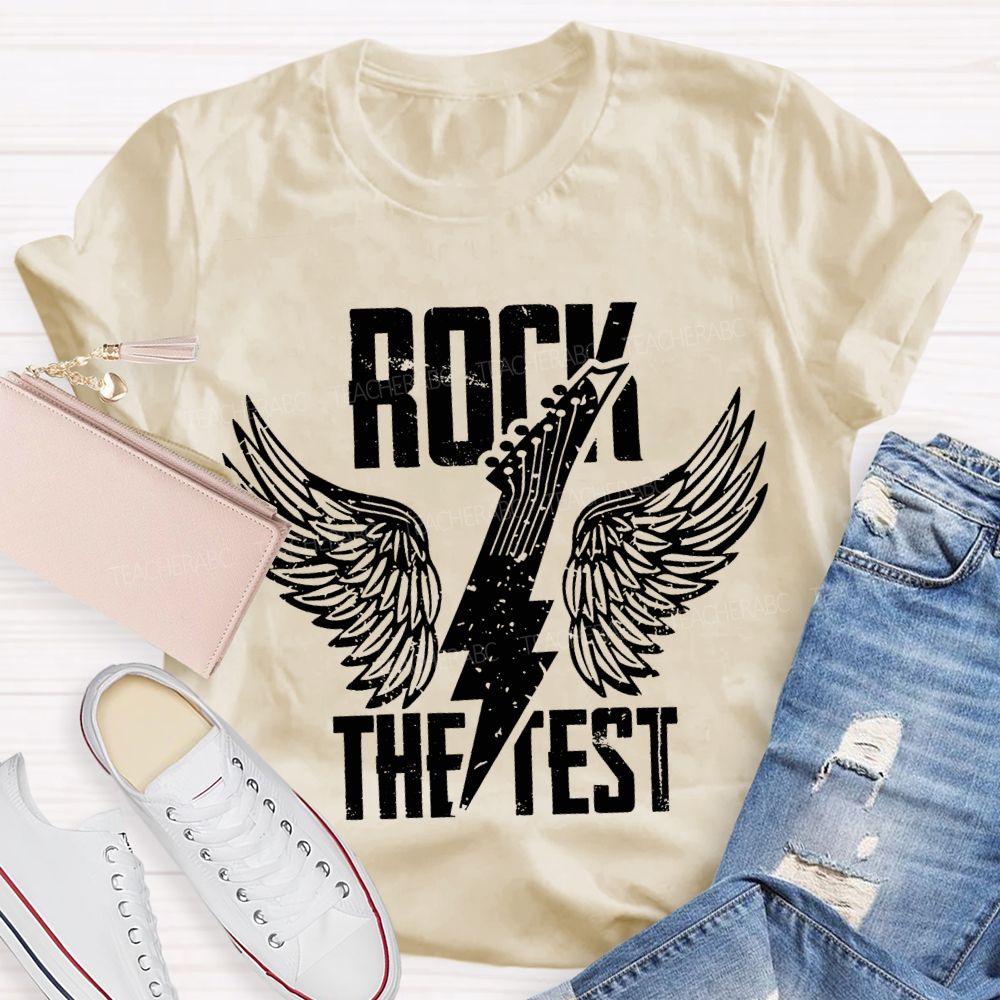 Rock The Test Wings And Lightning Print Teacher T-shirt