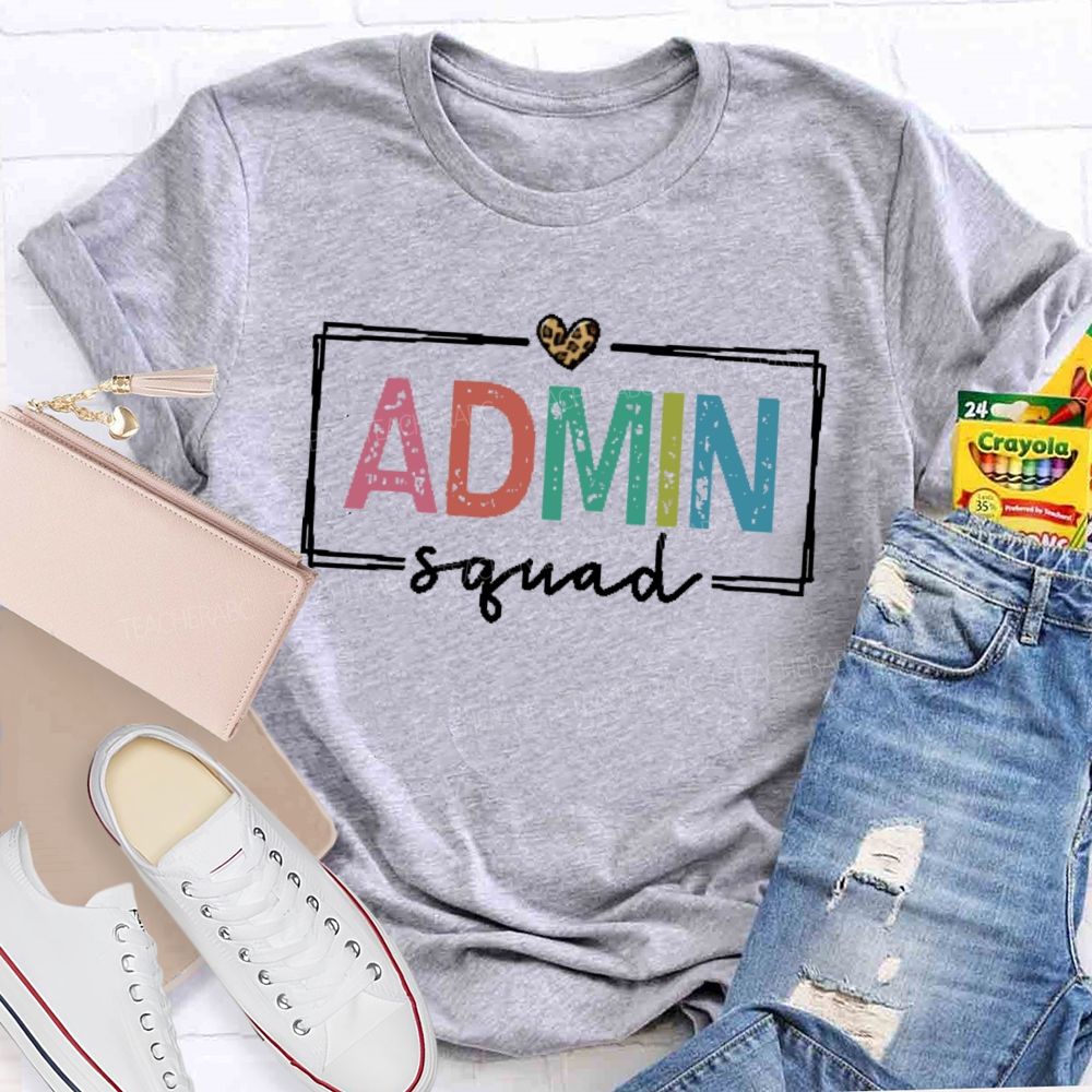 Admin Squad Colorful Letters  Teacher T-shirt