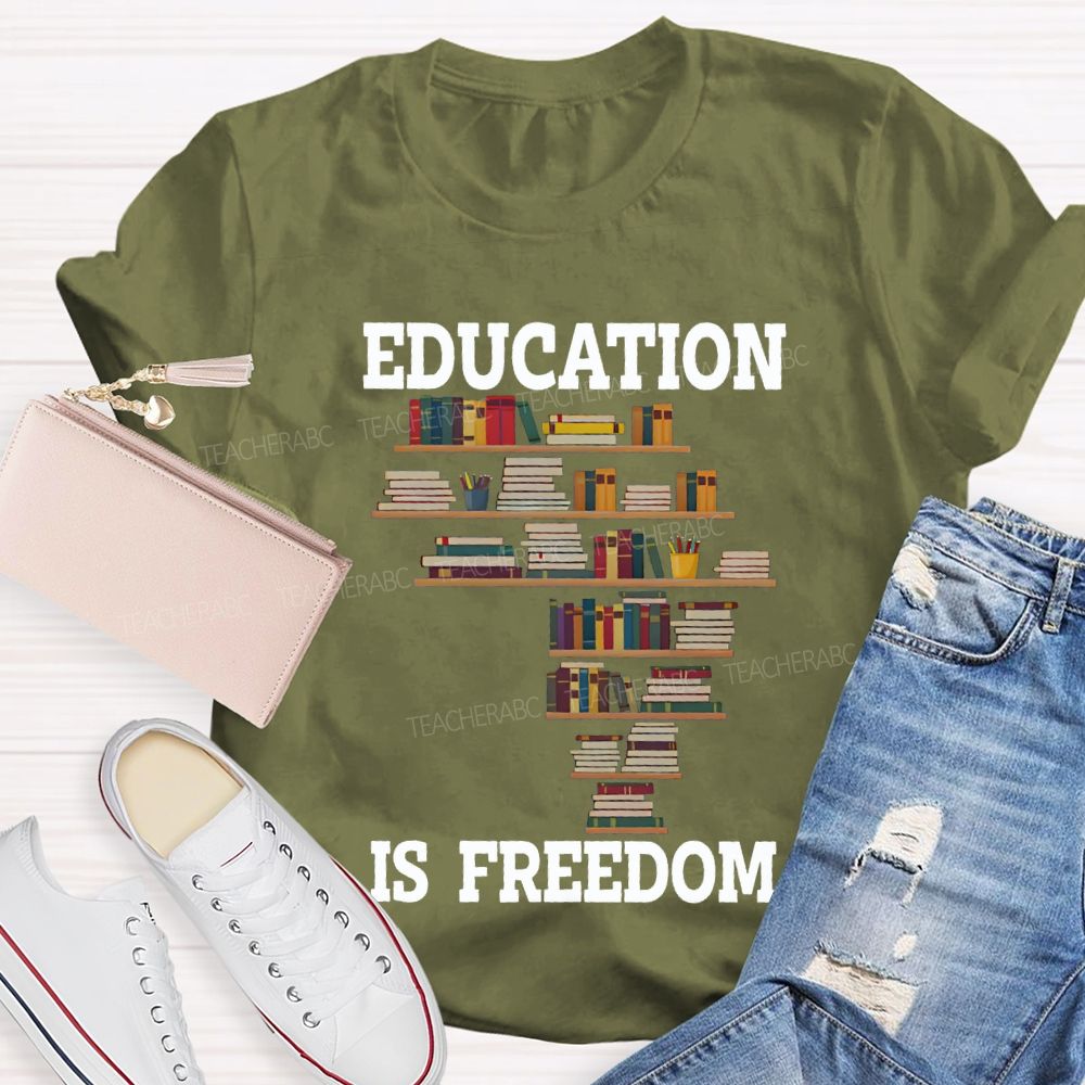 Education Is Freedom Fall In Love With Reading Teacher T-shirt
