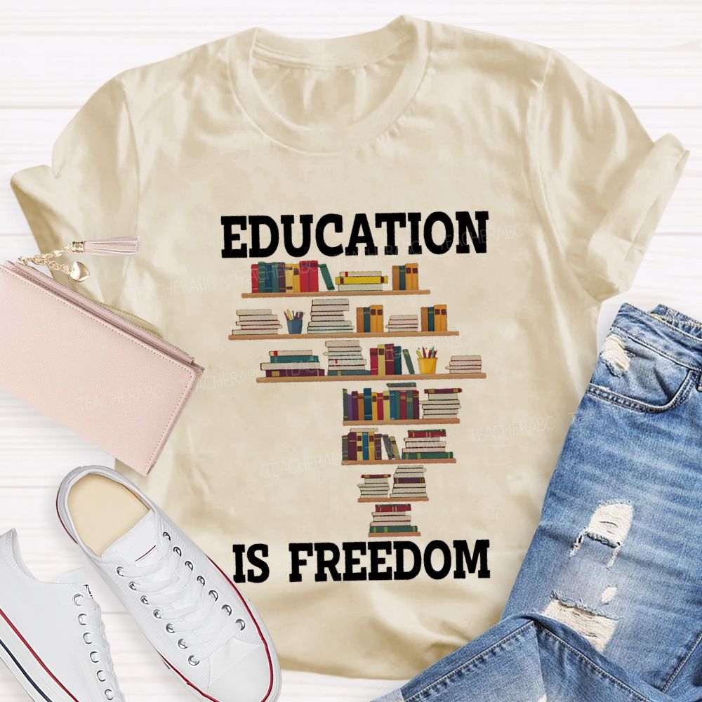 Education Is Freedom Fall In Love With Reading Teacher T-shirt