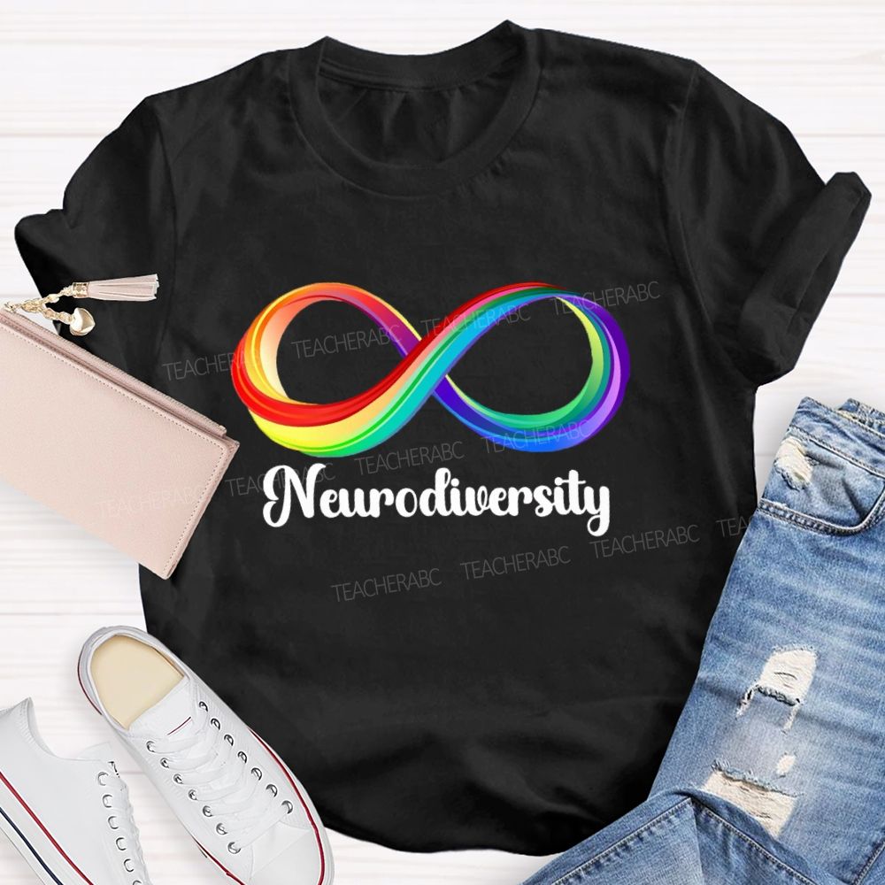 Neurodiversity Colorful Infinity Symbol Print Teacher T-shirt