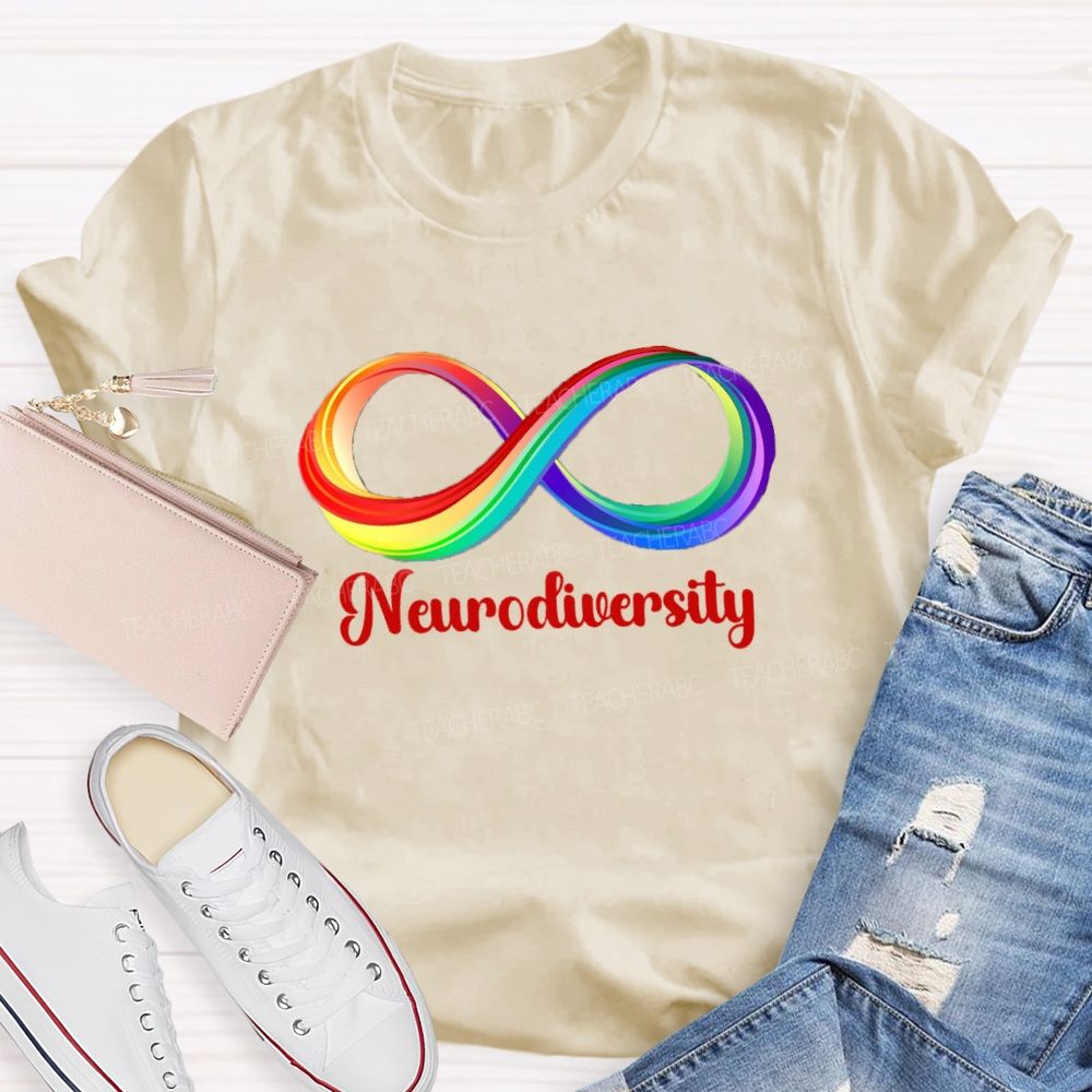 Neurodiversity Colorful Infinity Symbol Print Teacher T-shirt