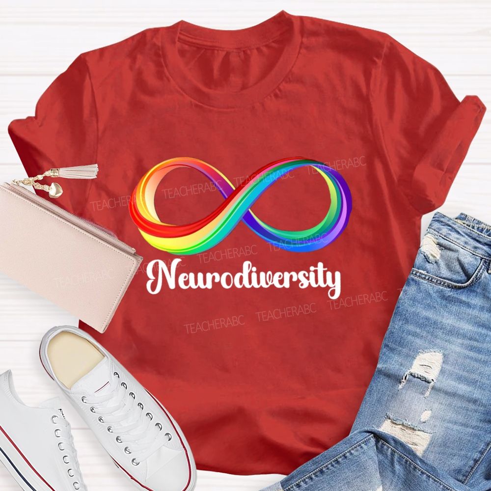 Neurodiversity Colorful Infinity Symbol Print Teacher T-shirt