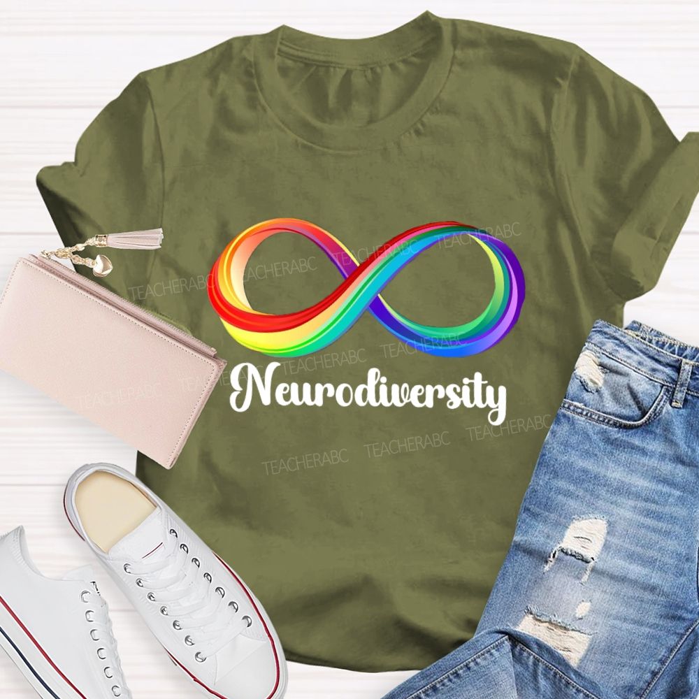 Neurodiversity Colorful Infinity Symbol Print Teacher T-shirt