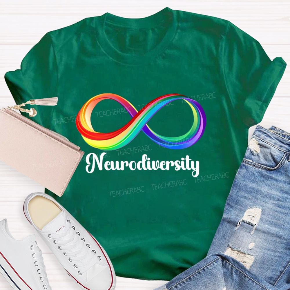 Neurodiversity Colorful Infinity Symbol Print Teacher T-shirt