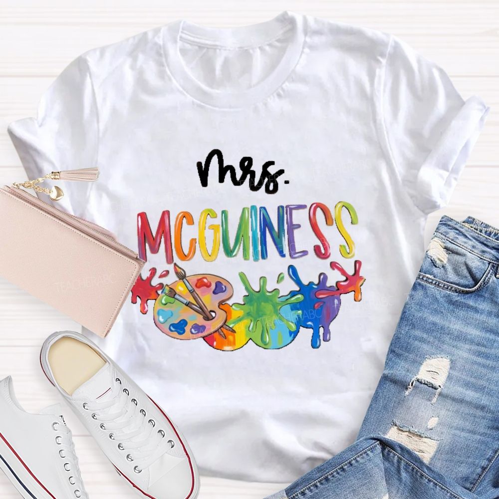 Personalized Name Colorful Letter Palette Art Teacher T-shirt