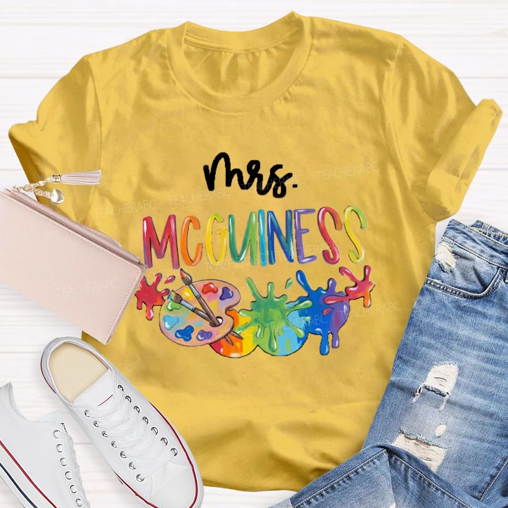 Personalized Name Colorful Letter Palette Art Teacher T-shirt