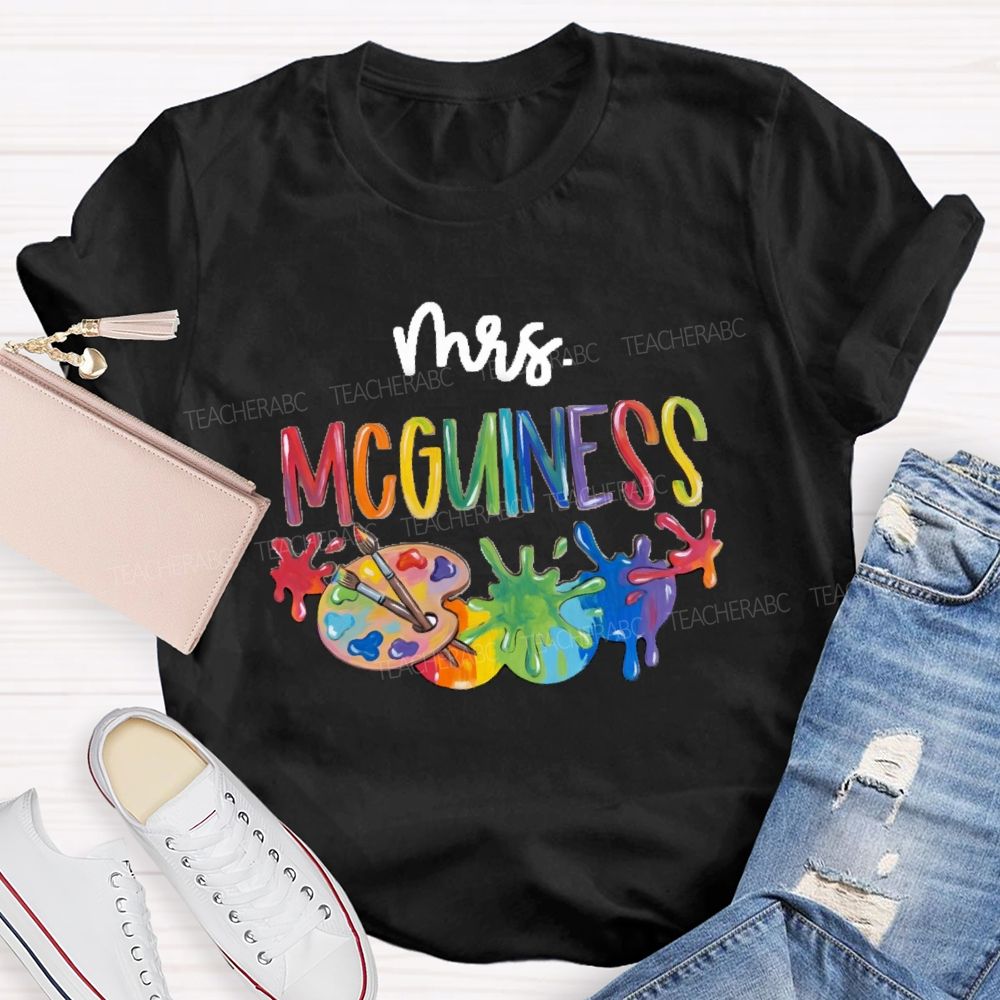 Personalized Name Colorful Letter Palette Art Teacher T-shirt